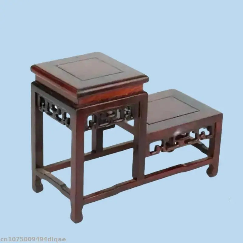 présentoir bois massif chinois vase figurine étagère artisanal décoration marron vernis brillant motifs découpés