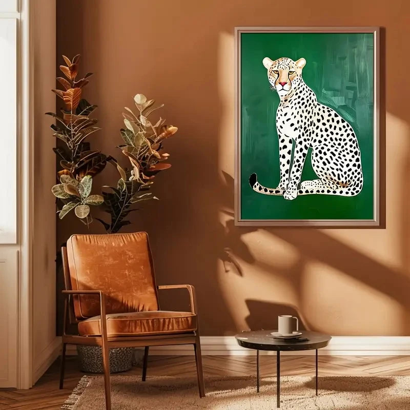 tableau moderne léopard vert animal abstrait toile sans cadre décoration chambre salon