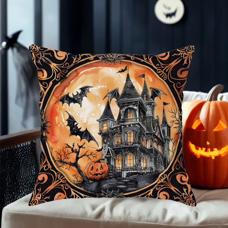 décoration halloween coussin noir orange chauve souris citrouille zip fantôme chambre halloween opacité