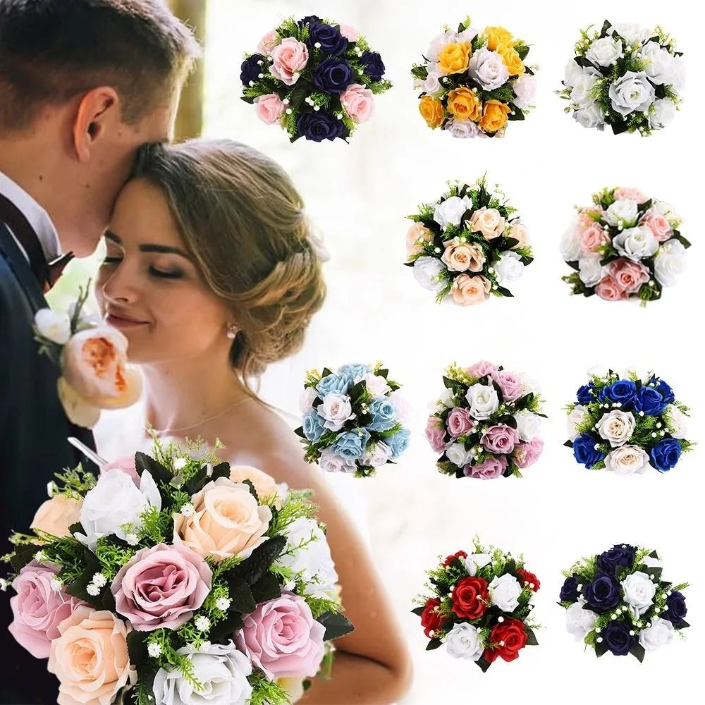 décoration mariage bouquet roses artificielles feuilles vertes anniversaire baby shower intérieur classique blanc rose