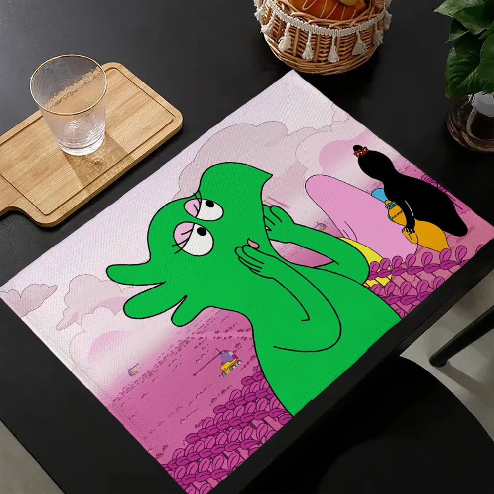 tapis multicolore dessins animés personnages cartoon table maison isolation thermique plats occidentaux