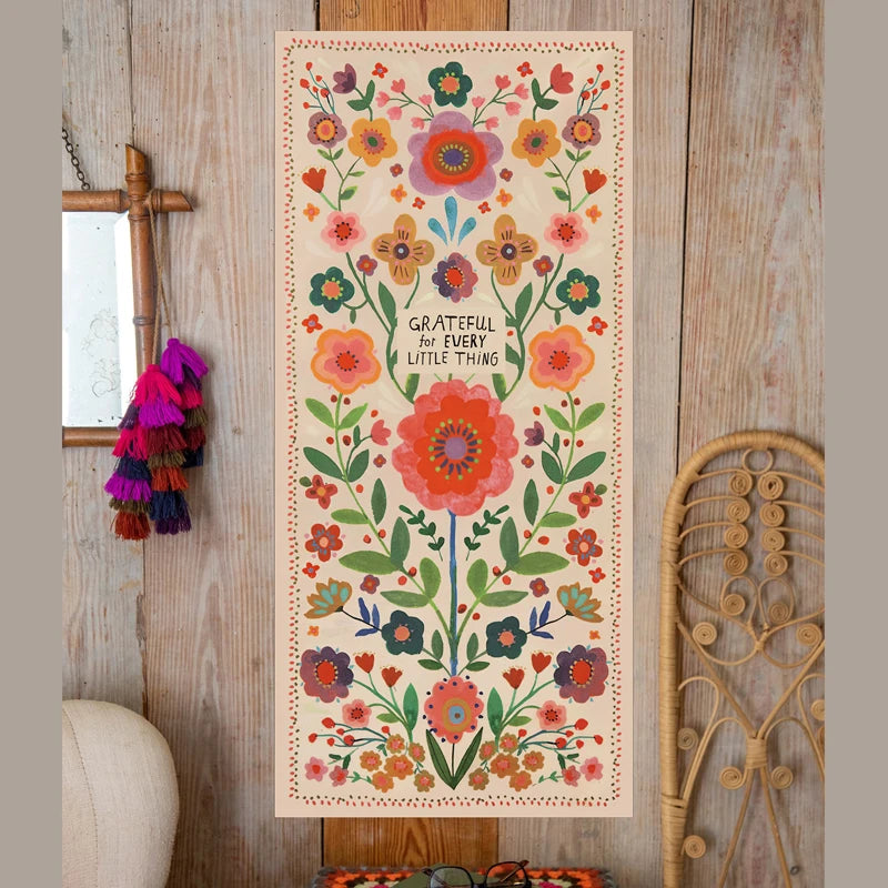 tapisserie boho multicolore fleurs variées fond uni décoration maison hippie mandala