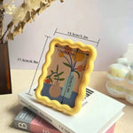 Cadre photo decoratif moderne motifs floraux bord ondules couleur rose jaune vert rouge orange