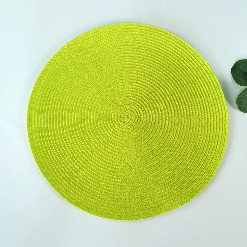 tapis table rond tissé turquois respectueux environnement moderne 15 pouces assiettes verres