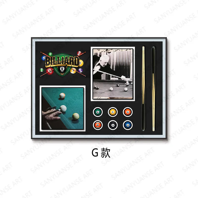 peinture physique 3d queue billard boules vert noir blanc doré moderne cadre aluminium traditionnelle