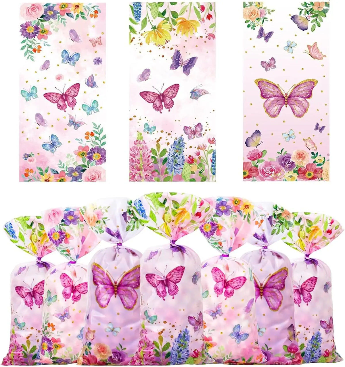 décoration fête anniversaire enfants guirlande happy birthday assiettes serviettes gâteau tasses bonbons floral papillons