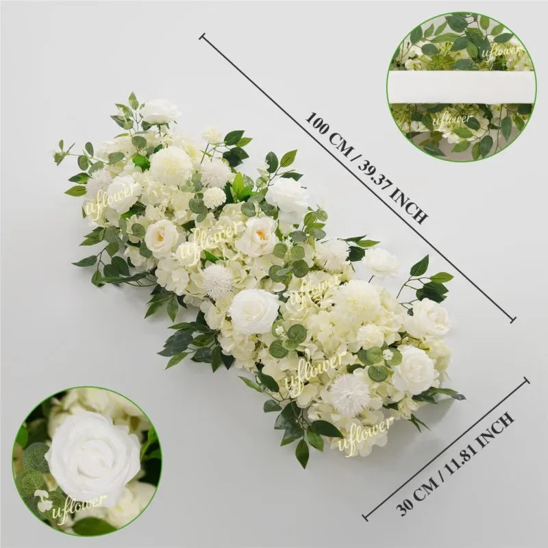 guirlande florale artificielle moderne décoration mariage anniversaire fête extérieure roses blanches vertes
