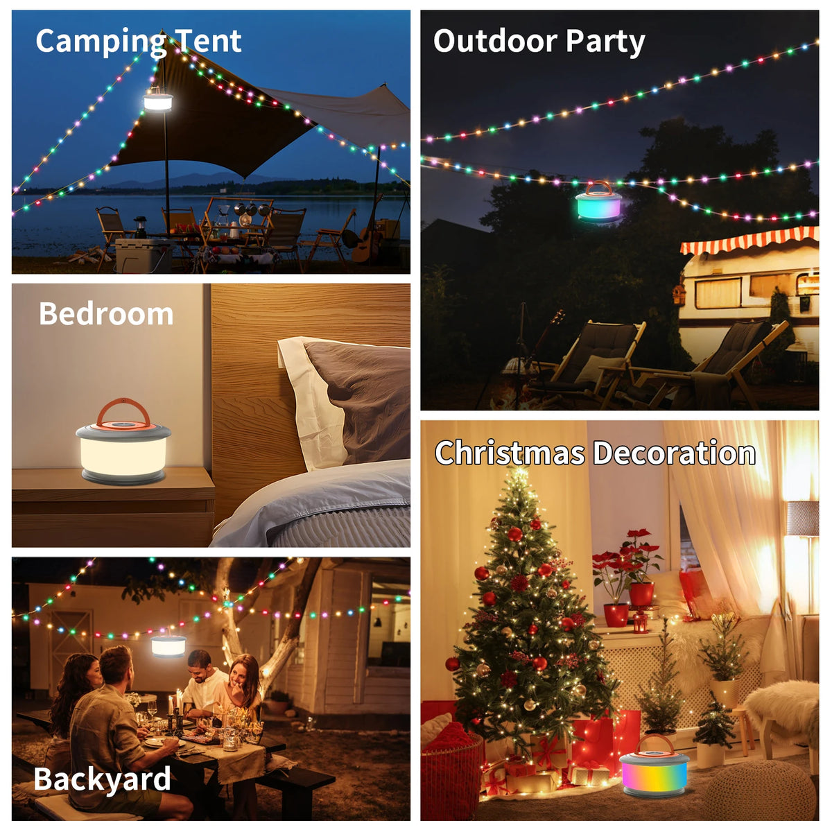 guirlande lumineuse led multicolore lampe portable camping modes éclairage rechargeableextérieur
