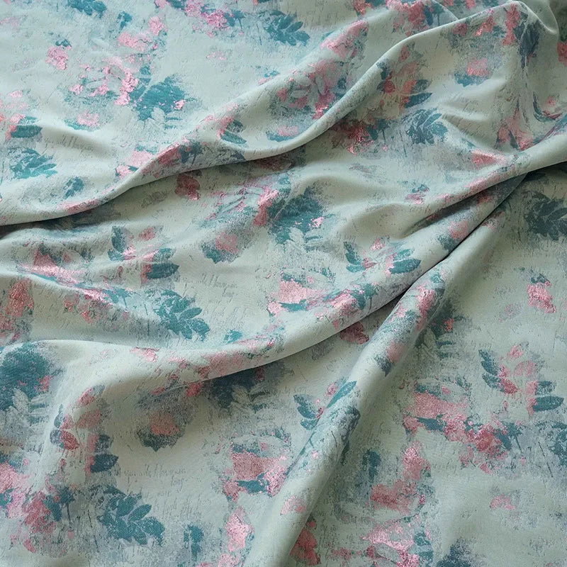 tissu imprimé floral vert gris rose blanc résistant intempéries polyester robe jupe coussin sac