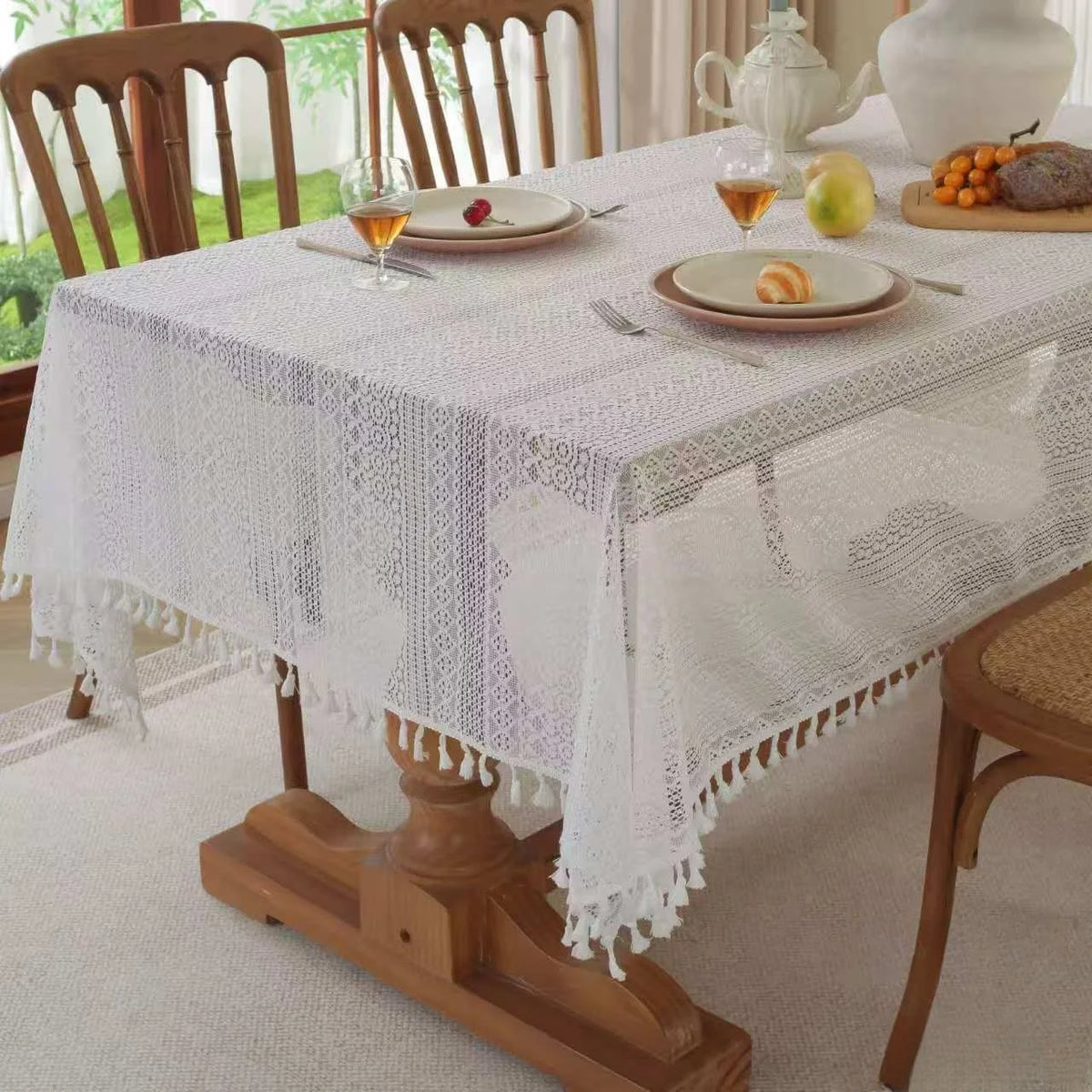nappe blanche dentelle franges imperméable huile maison extérieur mariage fête 150x250cm