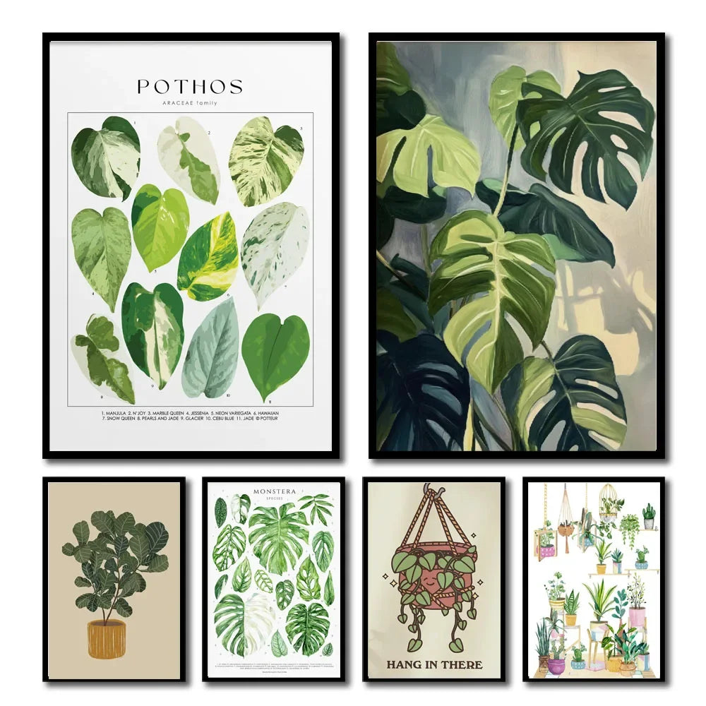 affiches art botaniques illustrations feuilles tropicales moderne intérieur salon chambre verte