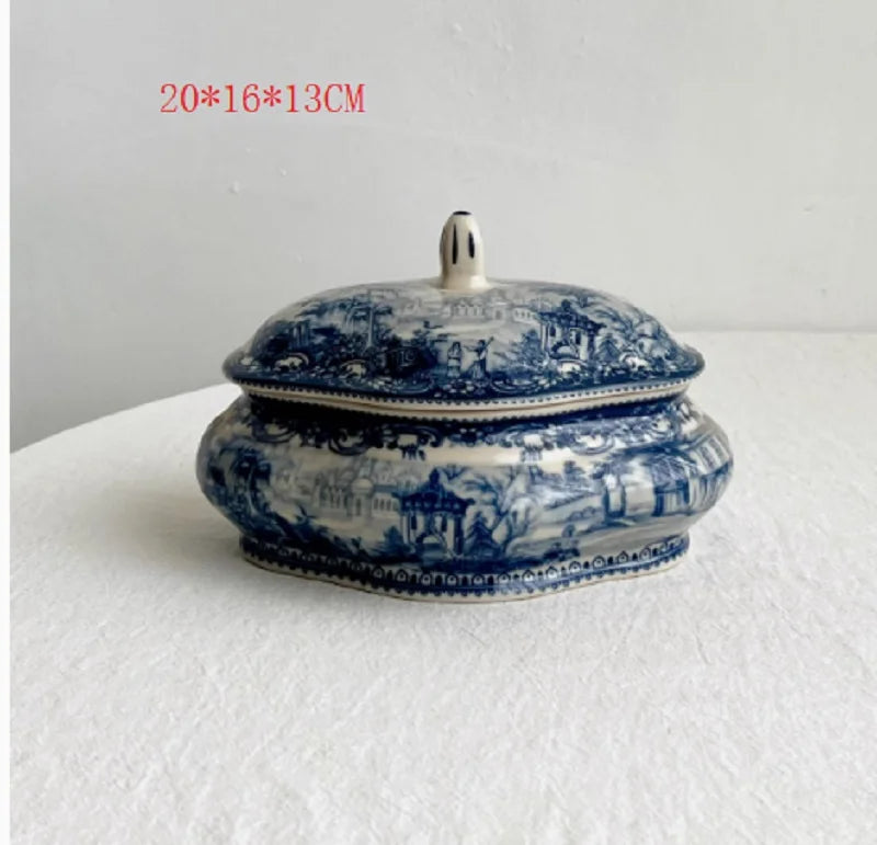 service thé céramique blanc bleu toile jouy poignées théière caféière soupière tasses