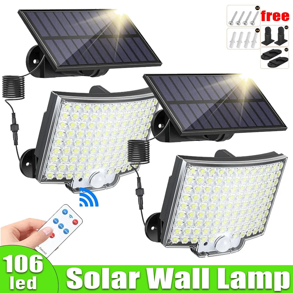 lampe murale solaire 106 led ip65 moderne clips noir abs