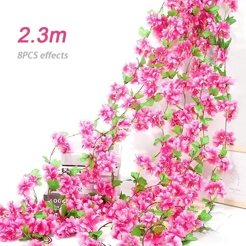 guirlande fleurs artificielles cerises mariage décoration romantique intérieur rose blanc