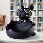 statue bulldog noir résine lunettes cravate cigare décoration humoristique maison moderne