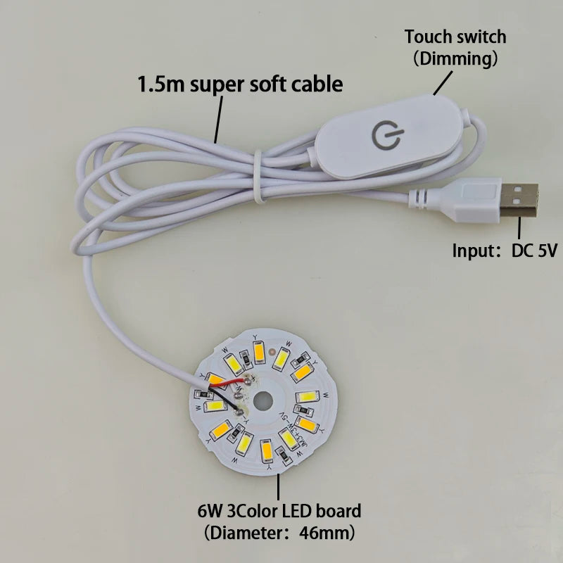 plaque led blanc circulaire adhésif commutateur tactile câble usb 15m 3w 6w 10wmodifiable luminosité