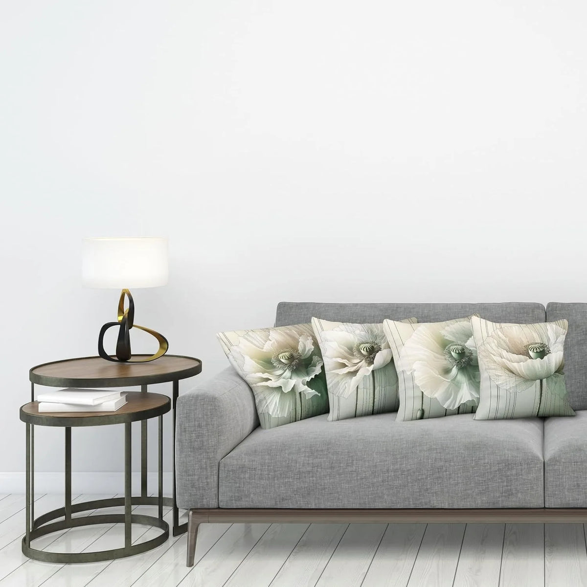 housse coussin polyester motif floral moderne blanc vert chambre salon decoration 45x45cm adhésif