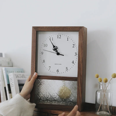 Horloge murale en bois naturel design rétro rectangulaire