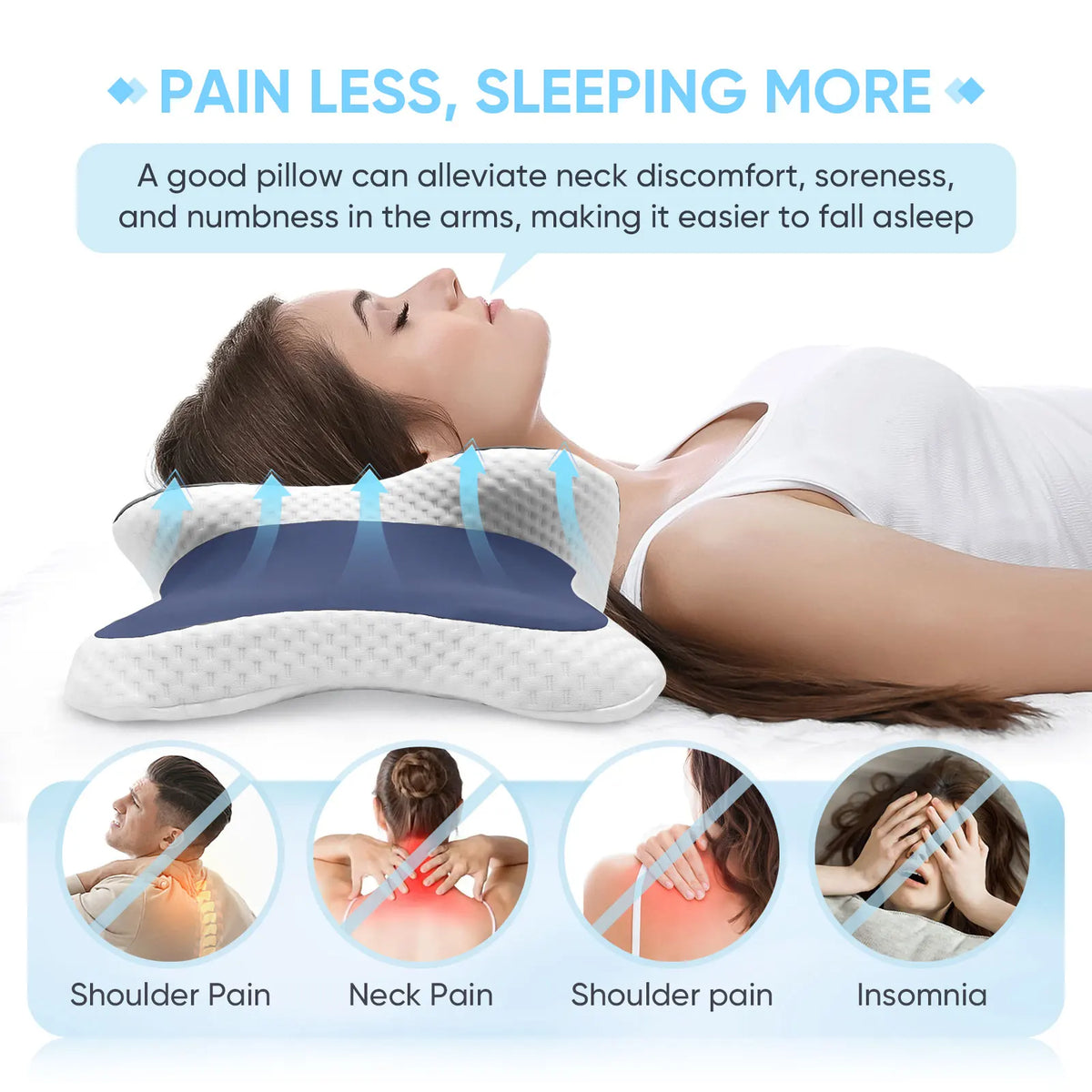 oreiller ergonomique mousse mémoire forme feuille bleu foncé alvéoles tête cou support moderne