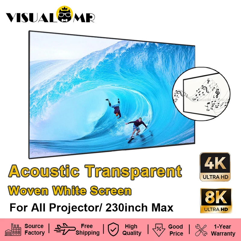 écran projecteur acoustique transparent tissé blanc clips moderne 60 230 pouces