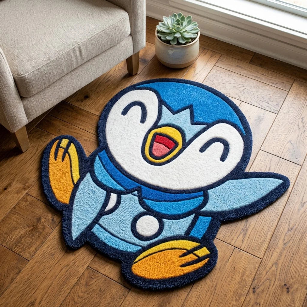 tapis antidérapant anime pokemon pingouin piplup bleu blanc jaune cartoon salon chambre decoration maison