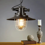 lampe suspendue industrielle noir grille métallique salon chambre bar étanche rétro
