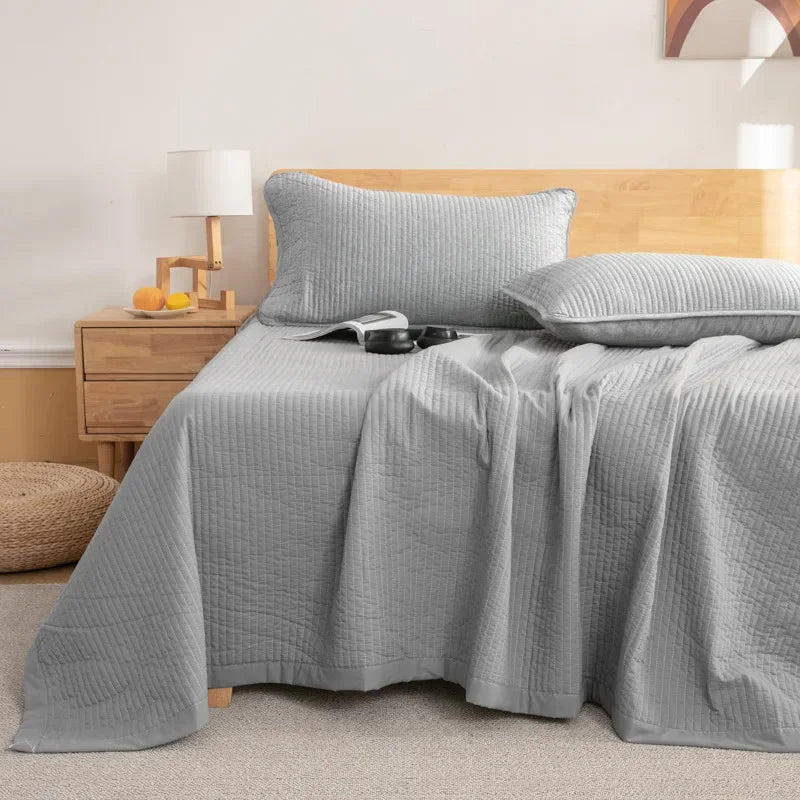 couvre lit coton gris clair blanc rose pâle rayures verticales moderne antibactérien confortable