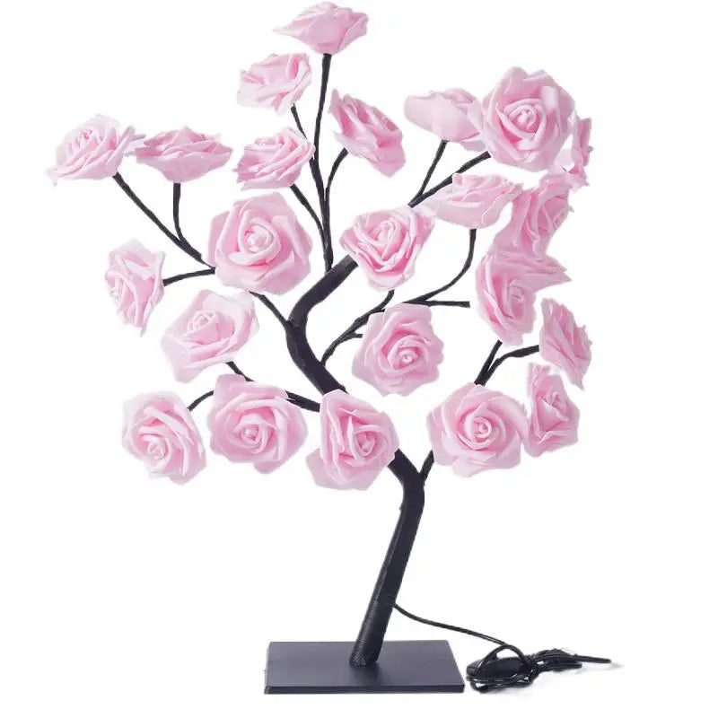 lampe led décorative arbre fleurs roses moderne romantique base plate interrupteur