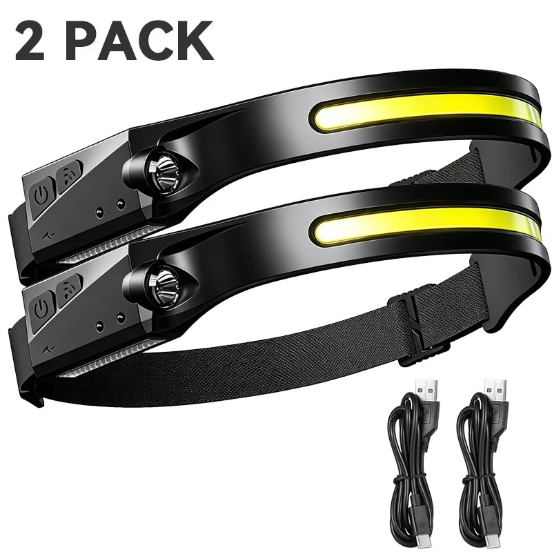 lampe frontale rechargeable led noir jaune silicone moderne modes ipx4 étanche 230 degré faisceau