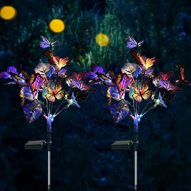 lampe solaire décorative papillons fleurs multicolore moderne extérieur jardin camping festivité mariage