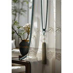 rideau vert beige marron broderie bambou franges classique traditionnel tassel translucent