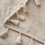 nappe rectangulaire beige franges décoration table maison mariage rustic bohème tissu coton lin
