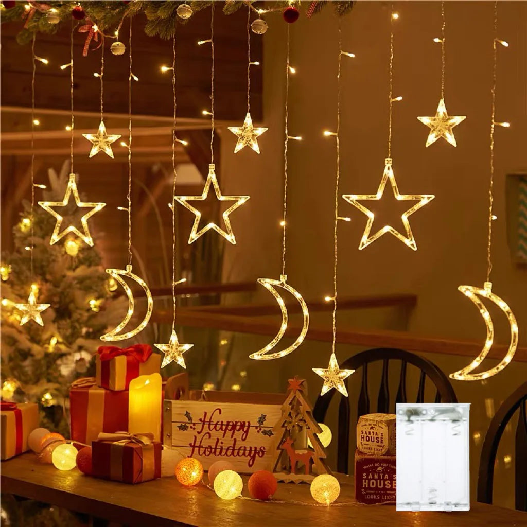 guirlande lumineuse étoiles lunes multicolore led batterie décorative festive intérieur blanc chambre