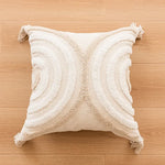 housse coussin beige motif géométrique brodé crocheté moderne amovible lavable boho chic