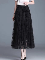 jupe fleurée beige noir gris classique élégante tulle polyester translucide été plissée taille haute