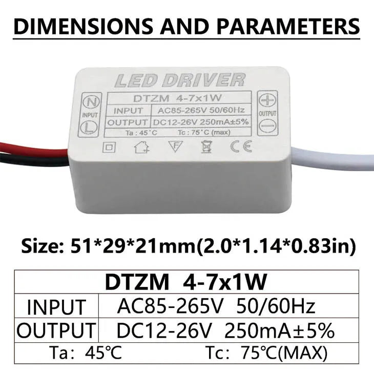 transformateur alimentation led 250ma 300ma 12v 24v 36v isolation stable électronique blanc connecteurs