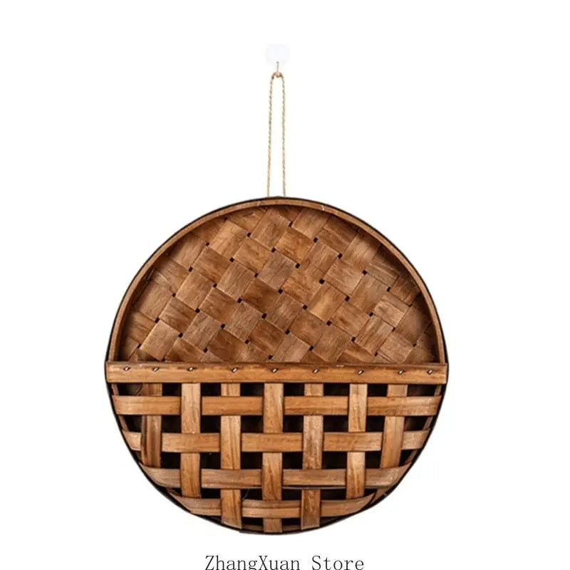 panier bois gris marron rustique utilisation multiple empilable tige tissée boucle(chaines) decoration maison bucolique