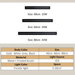 lampe murale led moderne gris or blanc noir 40cm 60cm 80cm éclairage quotidien