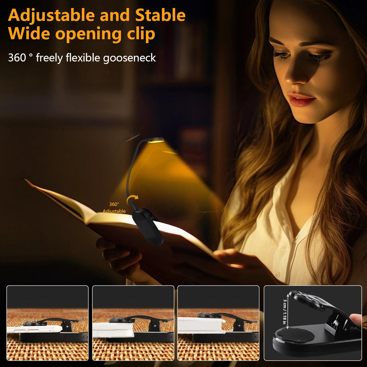 lampe led rechargeable sans fil pince ajustable interrupteur tactile lumière portable moderne noire