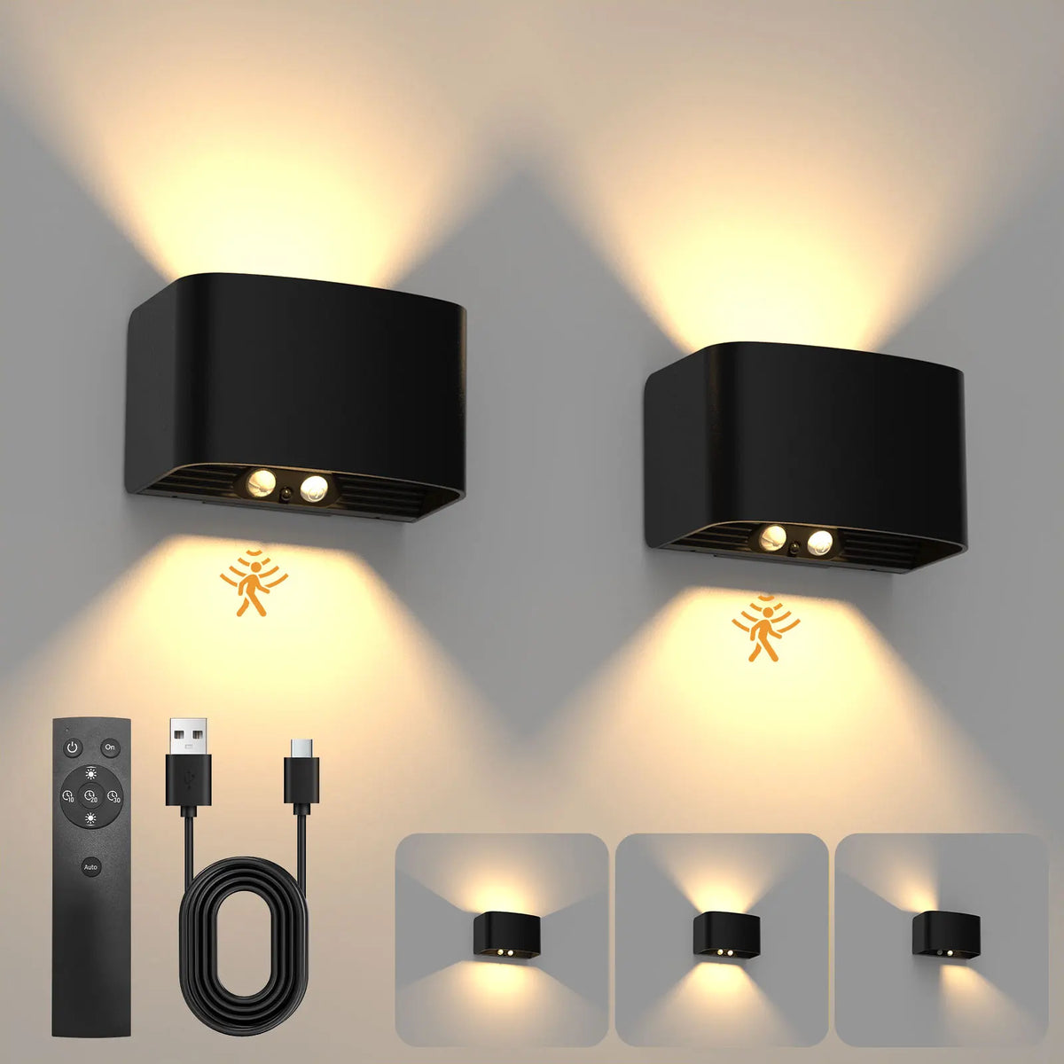 applique murale led rechargeable noir contemporaine capteur infrarouge télécommande chambre coucher étude entrée