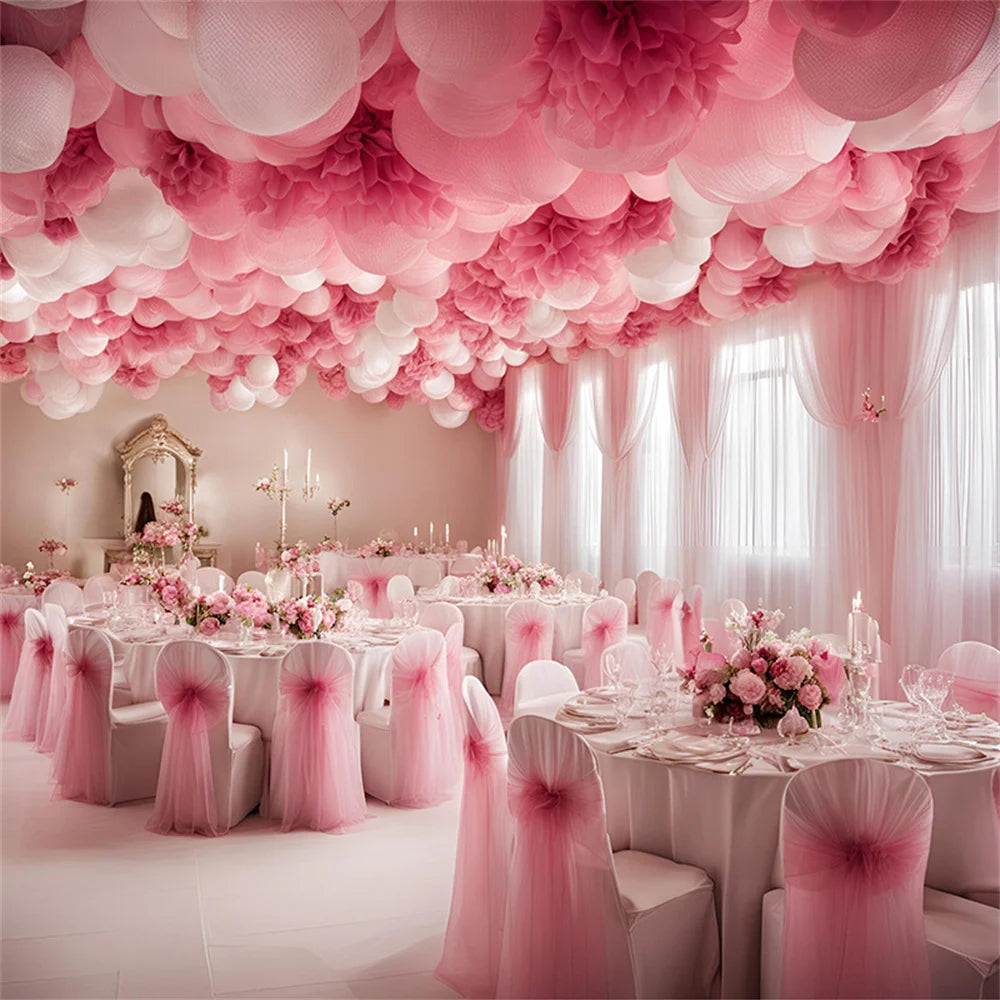 rideaux tulle transparent rose blanc mariage décoration romantique élégante champêtre