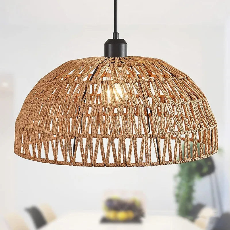 abat jour tressé naturel rustique moderne opacité suspension 30cm 300mm