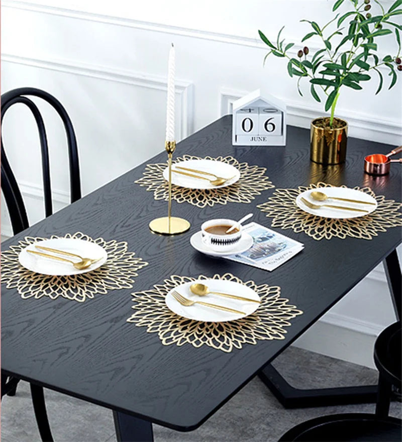 tapis table moderne or argent floral ajouré respectueux environnement silicone élégant set repas fourchette
