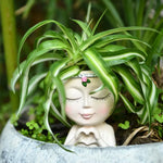 pots décoratifs résine tête féminine succulentes fleurs herbes bohème zen blanc rose vert
