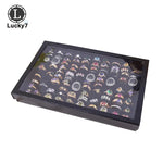 boîte bijoux moderne noir bleu jaune transparente 100 positions exposant anneaux sponge velvet packaging