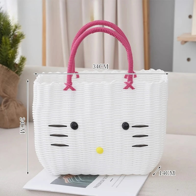 panier rangement vert clair chat mignon poignées corde blanc rose respectueux environnement