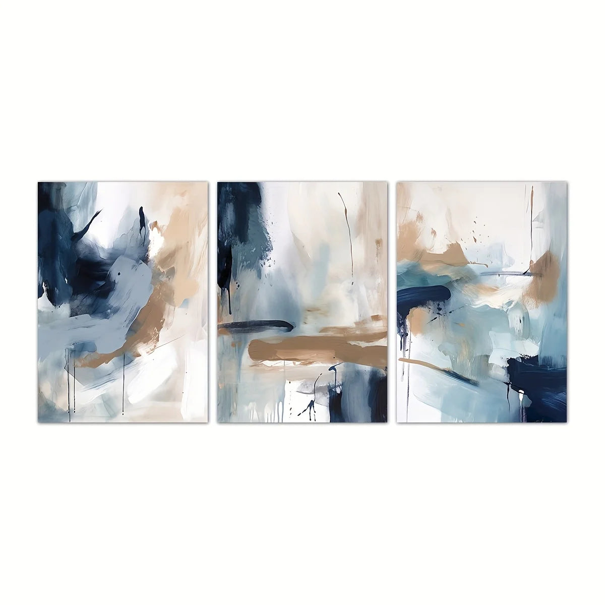 toile d'art abstraite contemporaine bleu beige peinture huile cadre bois salon moderne decoration