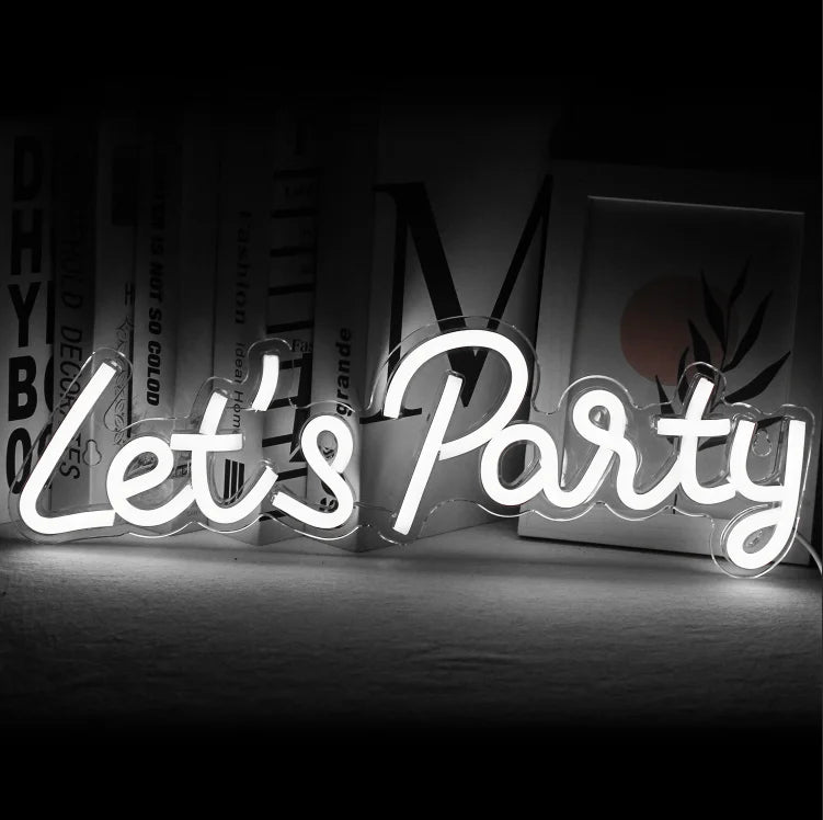 enseigne lumineuse led transparente moderne décoration intérieure party rose bleu jaune graphique câble usb