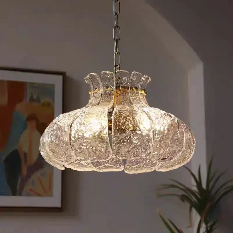 suspension lumineuse moderne vintage verre dépoli cuivre poli transparent doré chambre restaurant