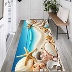tapis couloir plage bleu motifs sable coquillages moderne salon extérieur 120cm